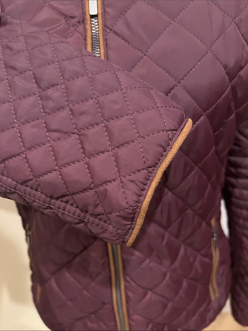 Women's Quilted Eggplant Purple Puffer Jacket with Zip Front - Picture 4 of 6